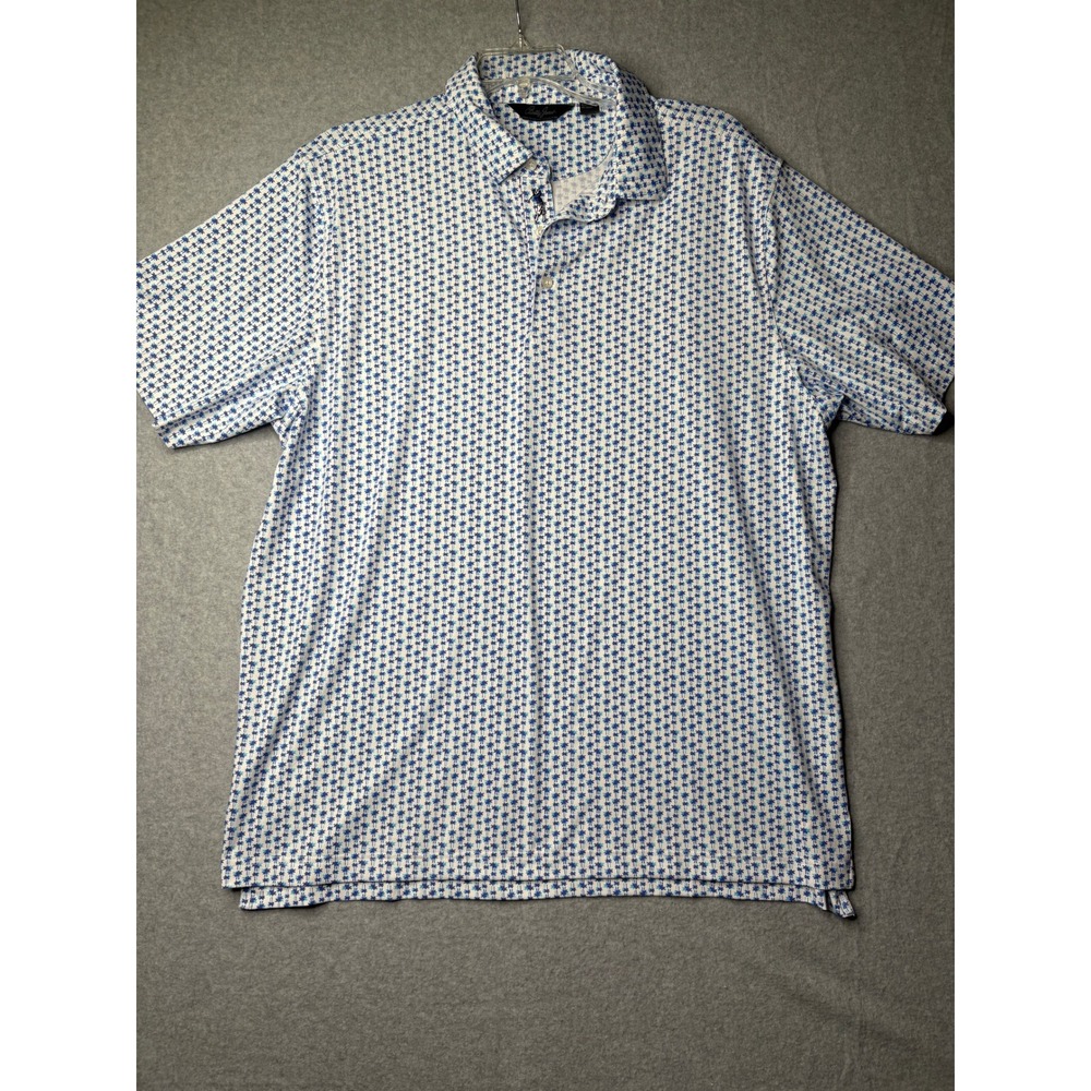 Bobby Jones Mens XXL Golf Polo Shirt Blue White Palm Tree